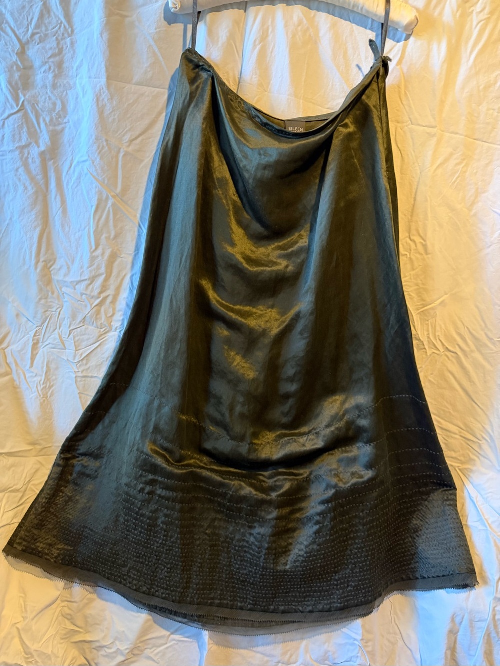 Eileen Fisher Black A-Line Satin-Effect Midi Skirt